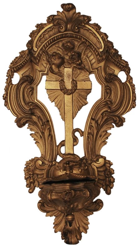 Scuola Napoletana — Acquasantiera in bronzo dorato